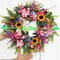 20-22 Inch Summer Floral Wreath Fake Silk Yellow Sunflowers Pink Lily Wild Flowers Floral Wreath with Green Fern Leaves